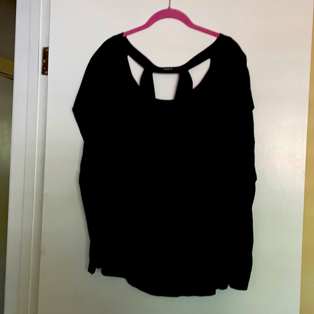 Torrid black short sleeve caged back top